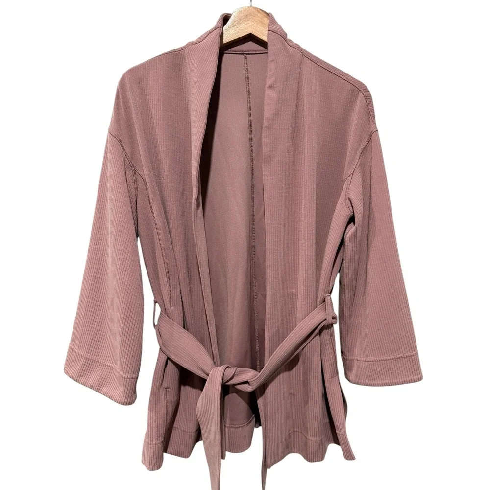 Lululemon Ribbed Softstreme Belted Wrap Robe Size 4 Twilight Rose Pink Cardigan